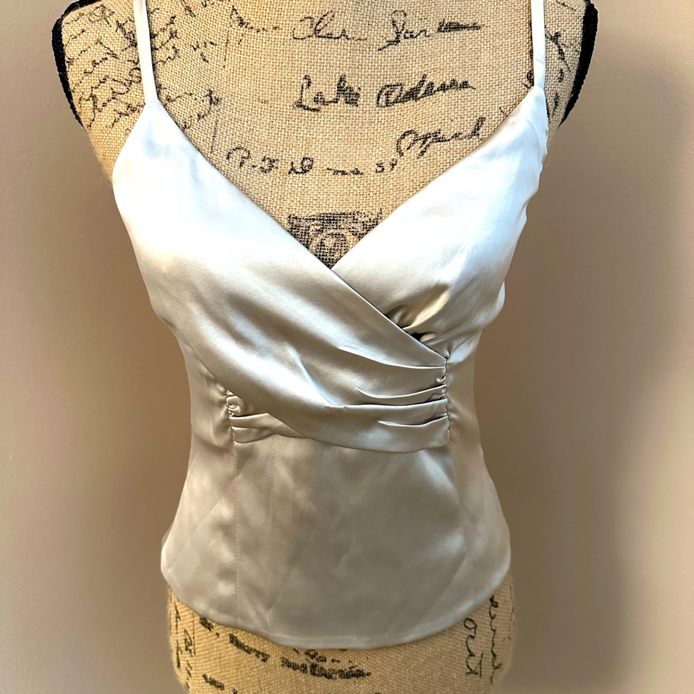 Champagne colored silk, wrap front camisole.